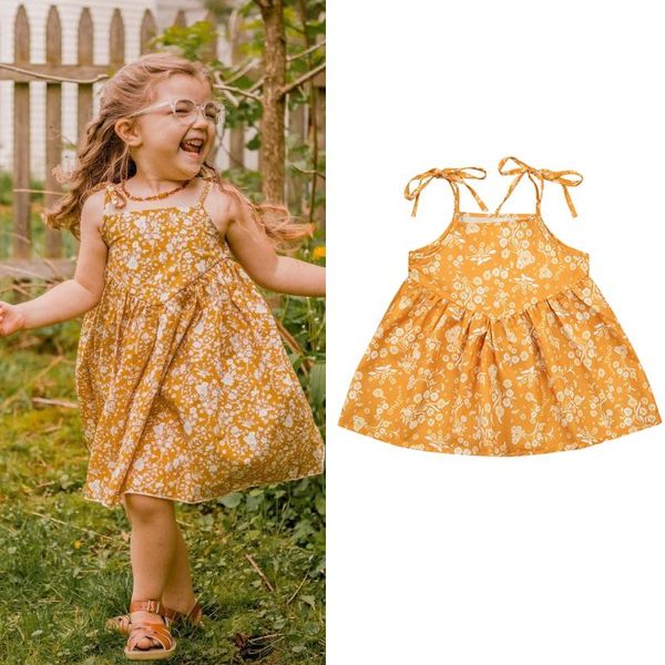 

girl's dresses baby summer clothing toddler girl cute floral dress sleeveless princess casual a-line party sundress 1-6y, Red;yellow