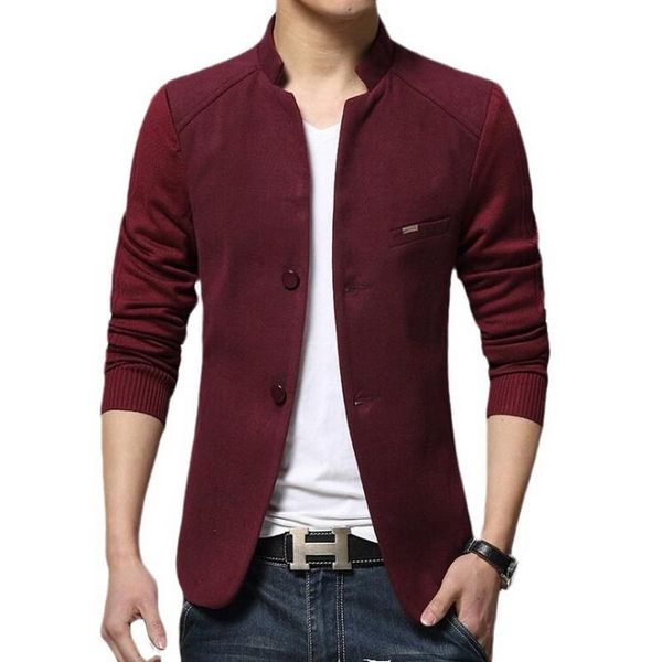 

men's suits & blazers mens blazer patchwork for men slim fit woolen outwear coat costume homme, White;black
