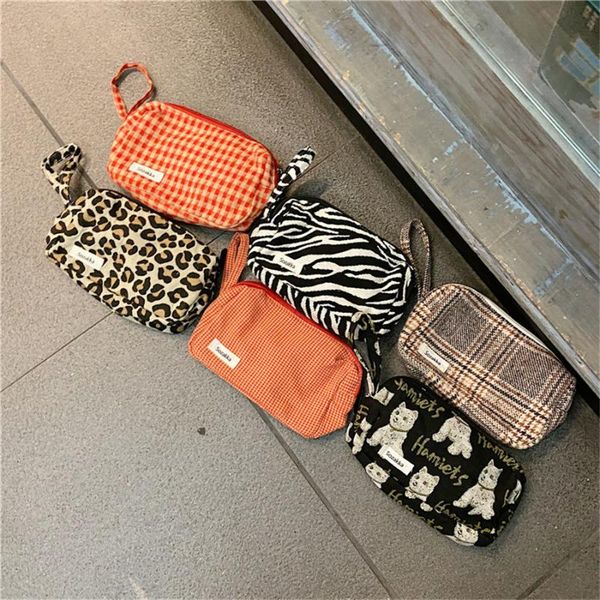 

multifunctional leopard cosmetic bag women canvas travel make up necessaries organizer zipper makeup case pouch toiletry kit bags & cases