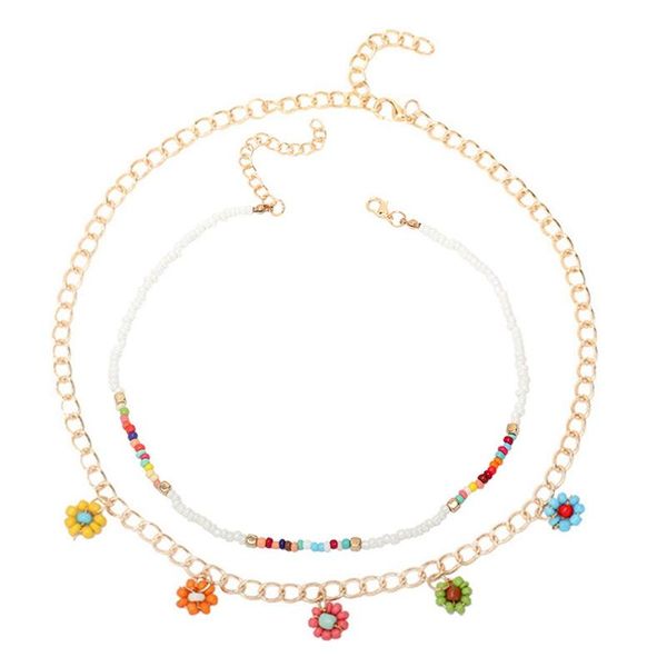 

chokers bohemia rice beads flower necklace for women girls handade charm colorful choker chains jewelry gifts collar, Golden;silver