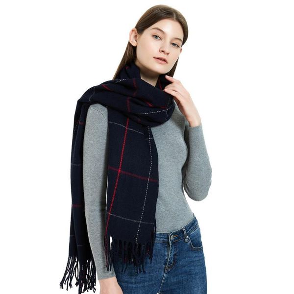 

scarves 2021 autumn winter long cashmere scarf women black light blue pink brown red shawl capes plaid for ladies, Blue;gray