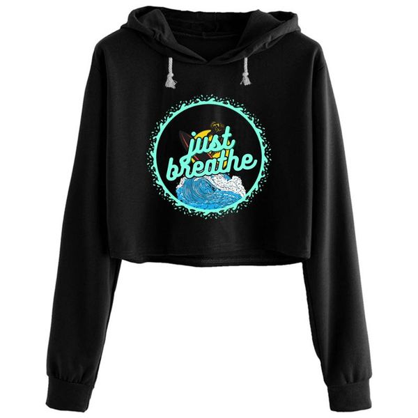 

women's hoodies & sweatshirts just breathe crop women kawaii goth grunge harajuku pullover for girls, Black