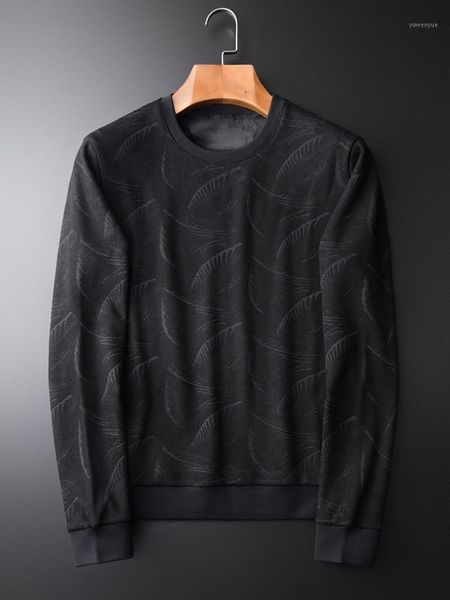 

men's hoodies & sweatshirts 2021 add velvet sweatshirt male luxury yarn dyed jacquard round collar mens fashion slim fit man hoodie plu, Black