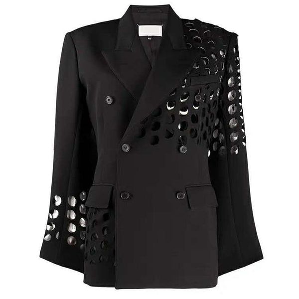 

women double breasted blazer normcore loose hollow out high street coat women's suits & blazers, White;black