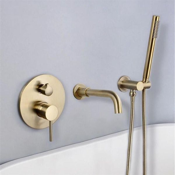 

brass wall mounted bathroom bathtub faucet set shower head +mixer taps hand brush gold black faucets sets