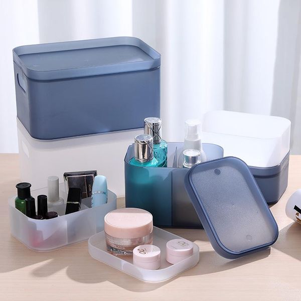 

bathroom storage & organization deskcosmetics box plastic frosted grid cosmetic with lid mask desk finishing