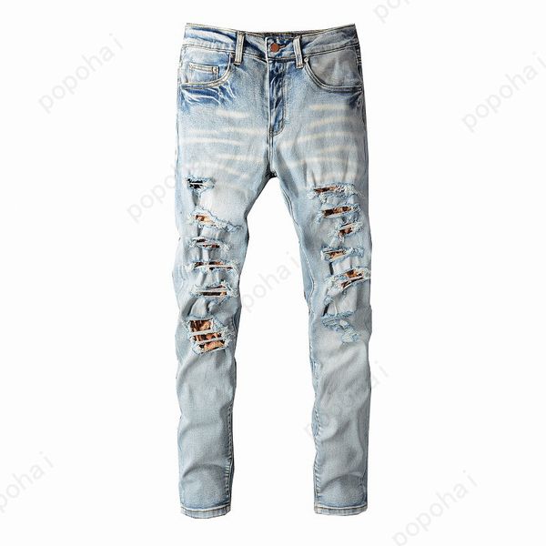 

designer patches detail biker fit jeans men slim motorcycle for mens vintage distressed denim jean pants 21101502q, Blue