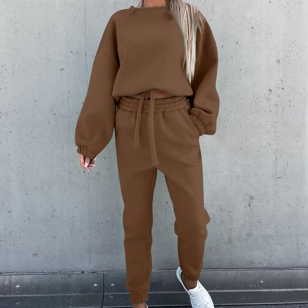 

women's two piece pants womens sports loose suit 2021 autumn fashion lace up clothes ladies long-sleeved hoodies trousers 2-piece set c, White