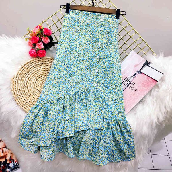 

casual dresses daisy ruffled calf long chiffon skirt irregular floral single-breasted buttons mermaid trumpet below knee skits orb, Black;gray