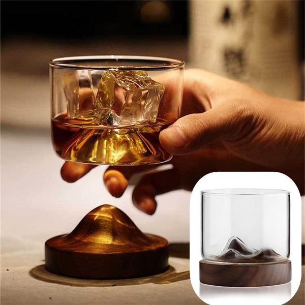 

sets nature pure wood mountain shape cup holder + glass whiskey wine vodka bar club party beer tea decor glasses