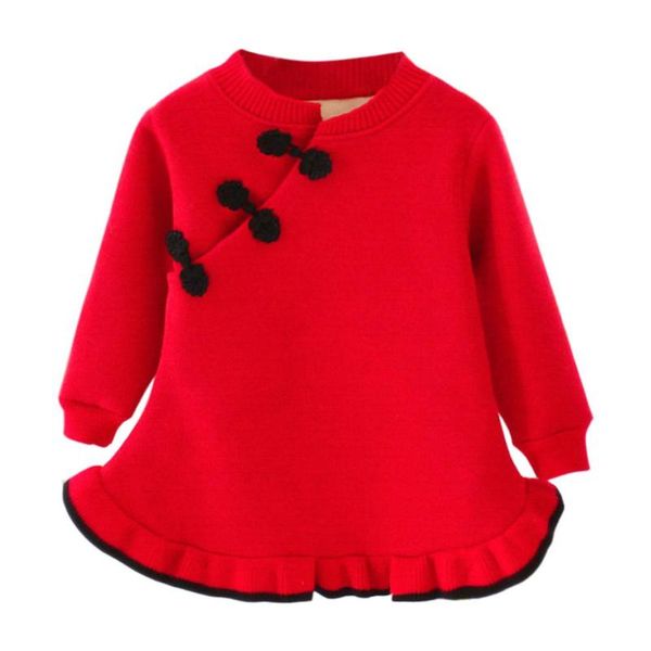 

children girl dresses retro style lovely comfort soft long-sleeves daily leisure round collar buckle princess dress girl's, Red;yellow