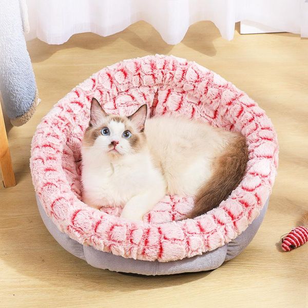 

dog apparel round plush cat bed house soft long pet mat winter warm sleeping for small supplies