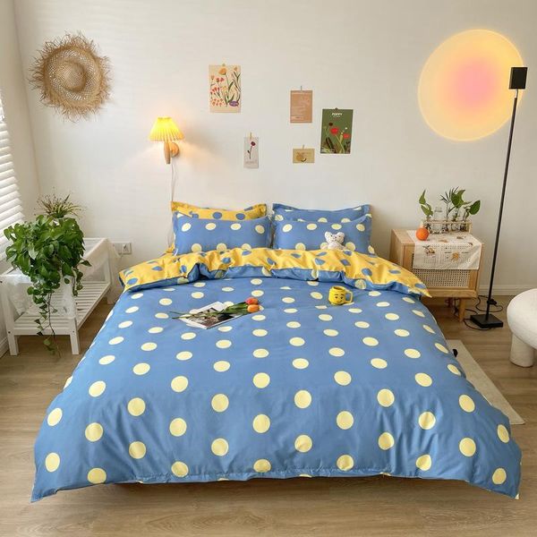 

bedding sets blue yellow dot print pattern polyester pillow case bed sheet breathable soft comfortable single double set oceania