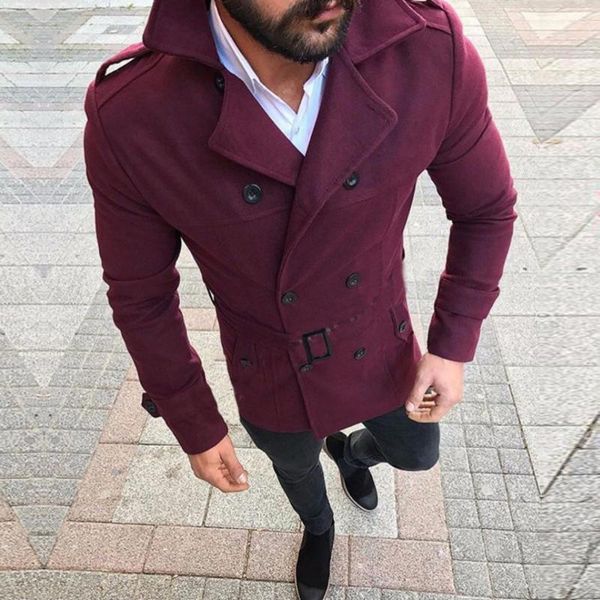 

men's trench coats men fashion long sleeve turn-down collar double breasted solid color slim fit winter jacket woolen coat rsqv, Tan;black