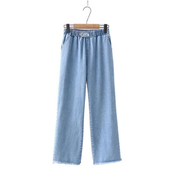 

spring japan style fresh sweet denim wide leg pants women's jeans elastic waist straight jean 2112862, Blue