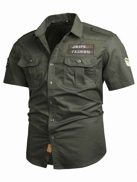 

men patched flap pocket shirt t76d#, White;black