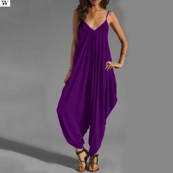 

women's jumpsuits & rompers women sleeveless v neck solid spaghetti strap slip summer loose playsuit beach holiday boho long pants 4.13, Black;white