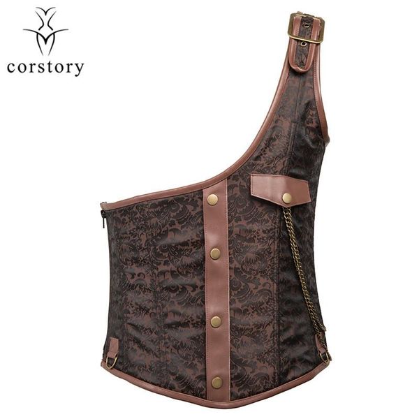 

men's vests corstory steampunk gothic vest one-shoulder waist slimming retro corset burlesque brown body shaper bustiers and corsets co, Black;white
