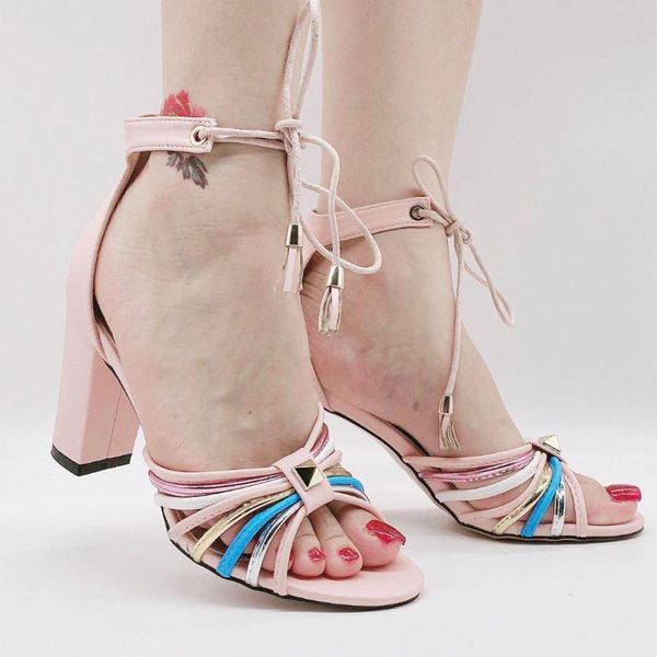 

greece italy style strapwrapped high heels women shoes graduation evening party dress sandals matching square heeled lady, Black