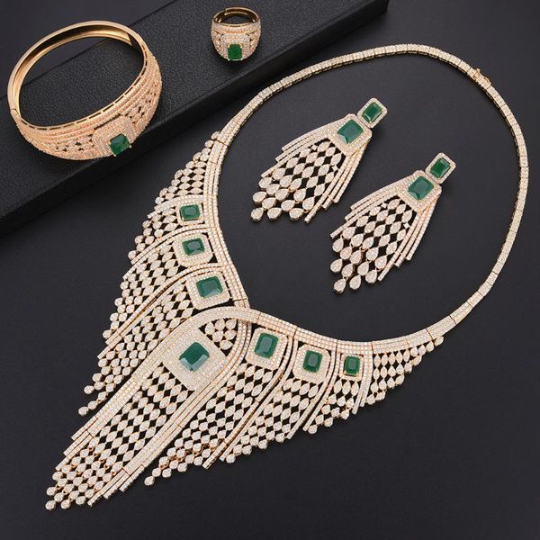 

earrings & necklace larrauri long tassel drop women bridal cubic zirconia statement ring bangle earring dubai jewelry sets jewellery addict, Silver