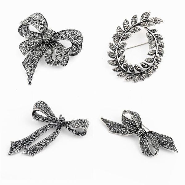 Pinos, Broche Gun Preto Big Bowknot para Mulheres Luxo Jóias Homens Olive Branch Pin Brooch Thrinestone Metal Girl Roupas Acessório