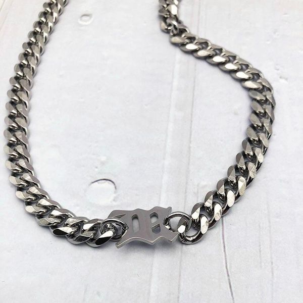 

link, chain hangzhi 2021 trend same hip hop cuban stainless steel bracelet men and women personality letter necklace, Black