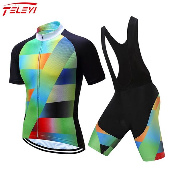 

racing sets teleyi 2021 men cycling jersey set breathable bicycle clothing riding bike clothes short sleeve sports ciclismo, Black;blue