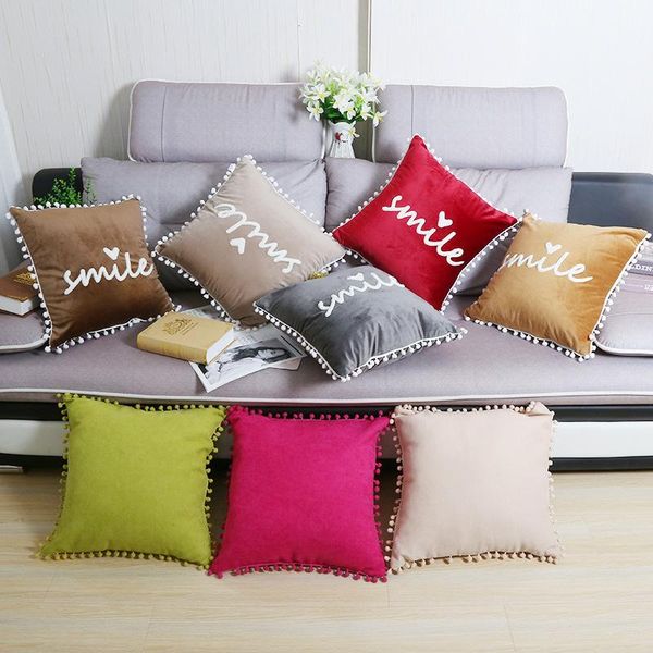 

cushion/decorative pillow letter smile cute pompom case cushion cover soft velvet embroidered throw home decor 45x45cm for sofa bed chair