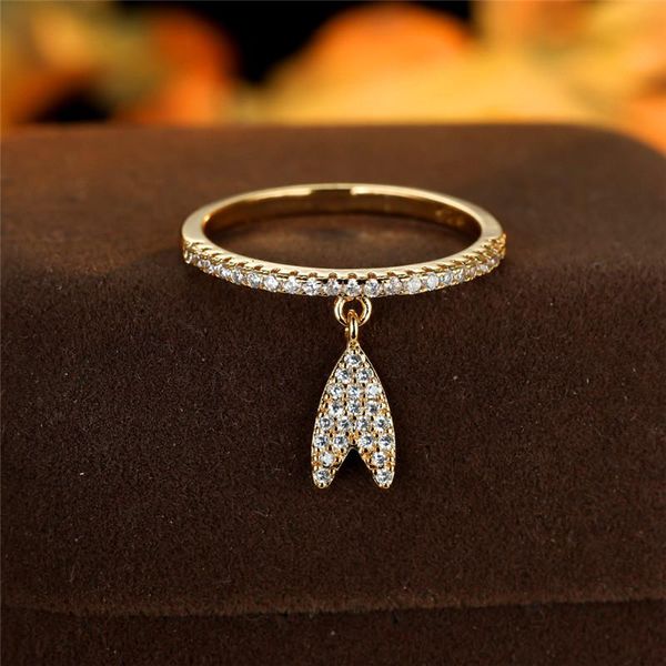 

wedding rings luxury female crystal letter v pendant ring trendy gold silver color engagement charm white zircon for women, Slivery;golden