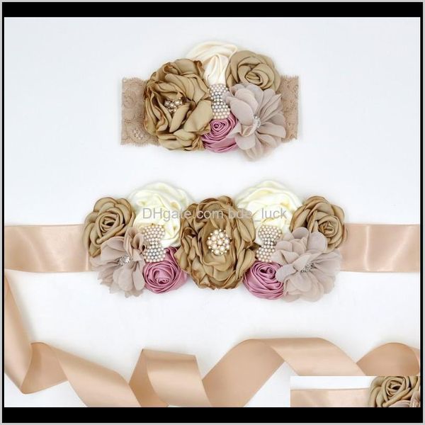 

hair aessories baby, kids & maternitylace baby girls headbands matching satin waist band vintage chiffon flower women sash set wedding belt, Slivery;white