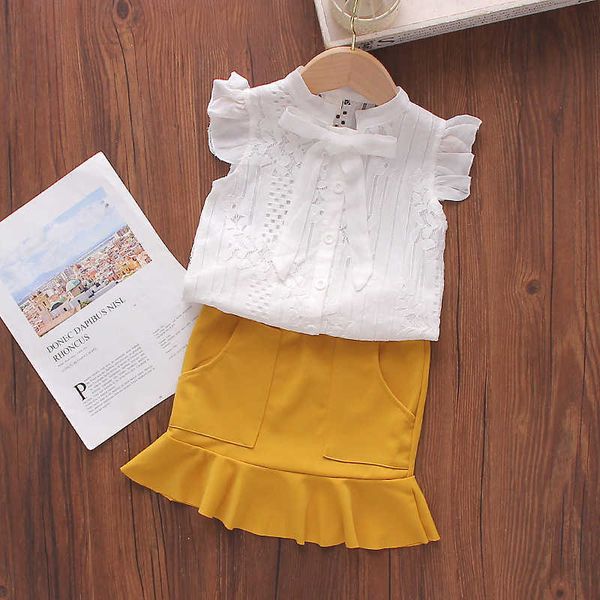 

summer girls clothes set fashion kids clothes lace and skirt 2-piece suit fishtail tight skirt y0918, White