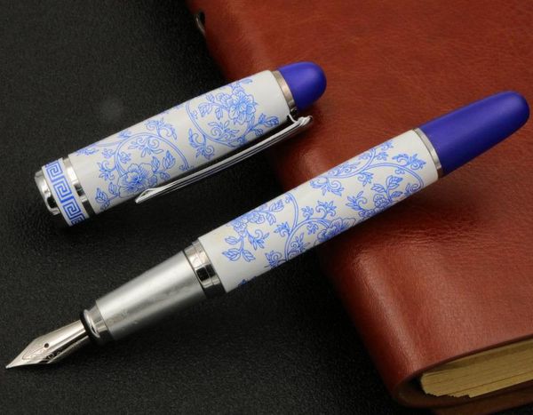 

fountain pens blue and white gift silver piece smooth trim flowers m pen