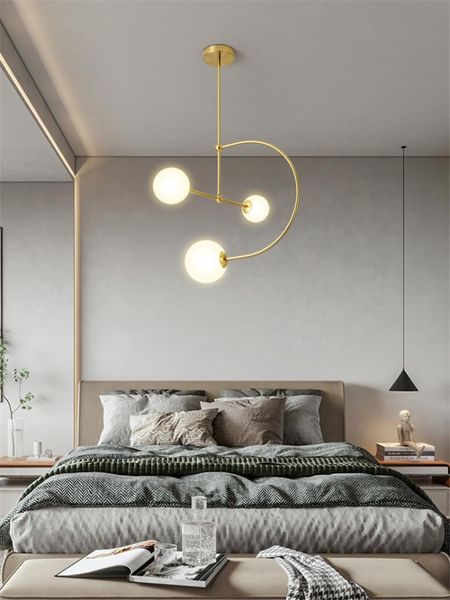 

nordic luxury three-head glass pendant lamps dining room bar table lighting bedroom cloakroom study art deco lights