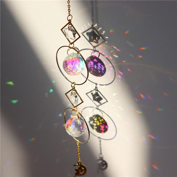 

decorative objects & figurines moon rainbow crystal hanging ornament pendant home garden car decor wind chime