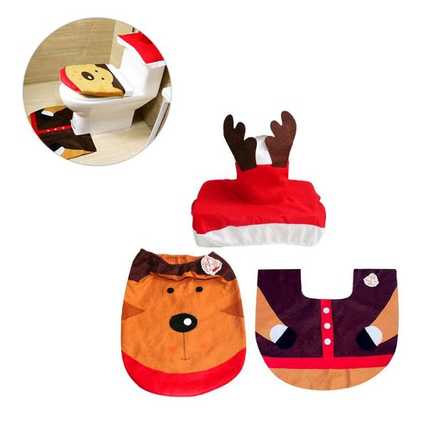 

carpets 3pcs christmas themed bathroom pads set creative non-woven floor mat toilet seat cover tissue box pad decorative supplies for