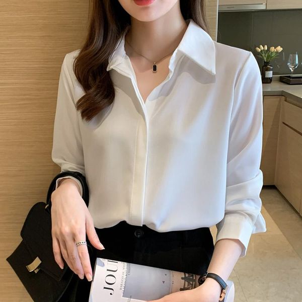

women's blouses & shirts chic long sleeve blouse women office ladies white shirt casual korean spring autumn elegant chiffon vetement f