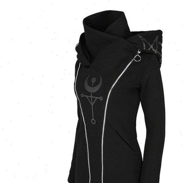 

hooded punk hoodie women oversize womens hoodies zipper fashion casual long coat streetwear goth plus size autumn, Black