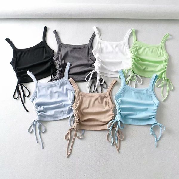 

lady drawstring fashion pure color slim vest women's t-shirt, White