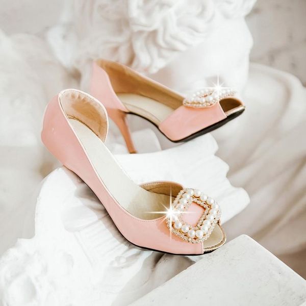 

plus size 11-1 high heels sandals women shoes woman summer ladies square water drill pearl fish mouth, Black