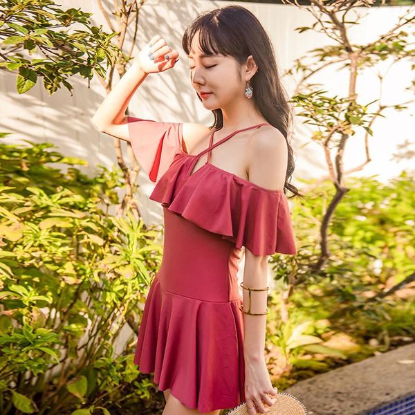 

one-piece suits 2021 summer beach swimwear womens bikini for mayokini rash guard luxury yilu korean lady swimming solid polyester