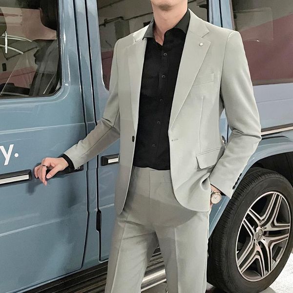 

men's suits & blazers business suit men fashion one button slim wedding 2 pcs casual jacket pants office social clothing, White;black