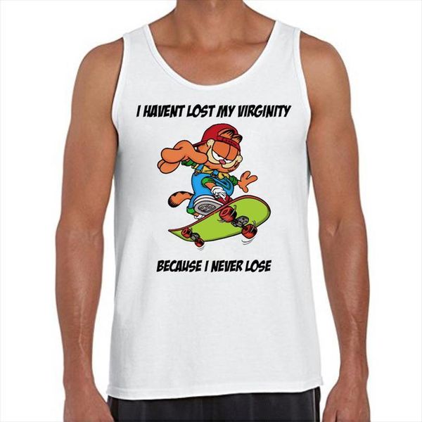 

hipster garfield never lose men tank vintage skate printed vest sleeveless tee cool o neck, White;black