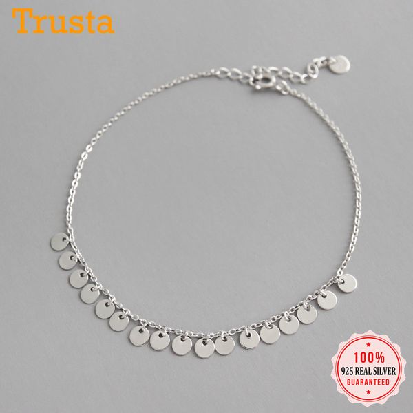 

trustdavis fashion genuine 925 sterling silver sweet wafer tassel chain 20cm anklets for women friend jewelry gift ds2317, Red;blue