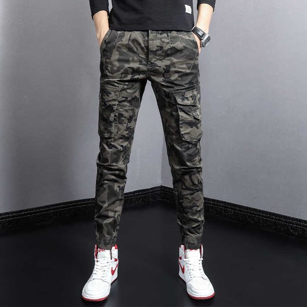 

men's jeans camouflage military overalls fashion designer casual cargo pants streetwear hip hop joggers ankle banded trousers e2ia, Blue