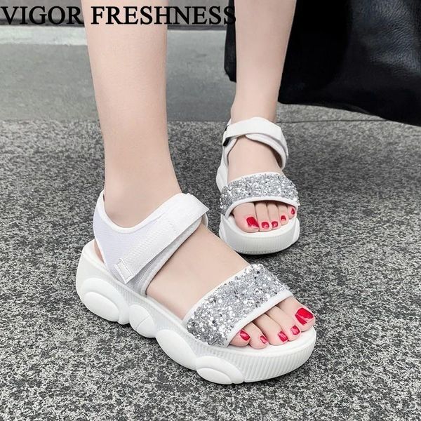 

dress shoes vigor freshness sandals summer women bling flat gladiator woman plus sizes 45 46 bear sole sneakers my255, Black