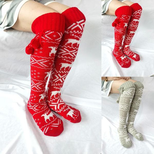 

sports socks women's christmas long knitted stockings for girls ladies women winter warm knit thigh high over the knee, Black