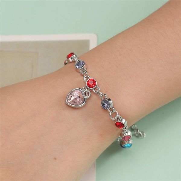 

link, chain colorful rhinestone heart pendant bracelet for women adjustable fashion jewelry, Black