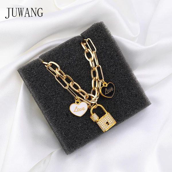 

link, chain juwang 2021 fashion bracelets for women men double alloy o-link link diy charm bracelet bangles jewelry gifts, Black