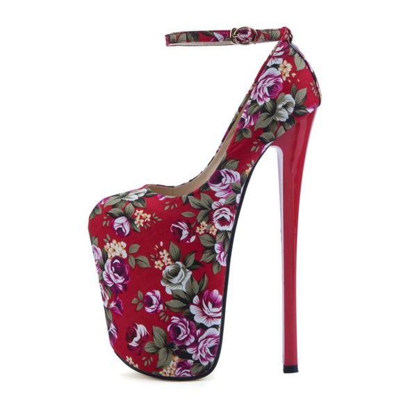 

dress shoes 22cm extreme high heels platform large size 44 45 fashion flower ankle straps womens pumps rounded toe women, Black