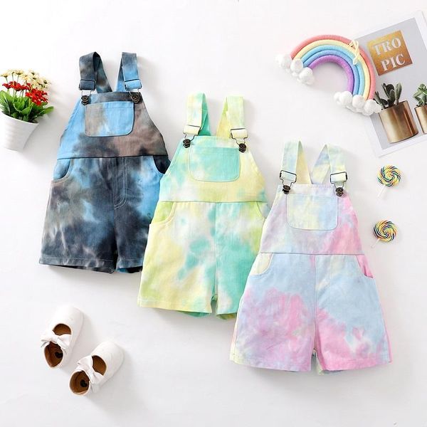 

jumpsuits 1-5y toddler kids baby boy girl tie-dyed overalls sleeveless back cross loose children playsuit jumpsuit summer clothes, Blue